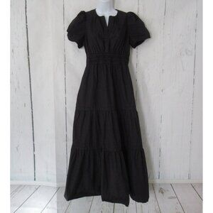 Quince Dress S Small Black Maxi Short Sleeve Boho Tiered Organic Cotton